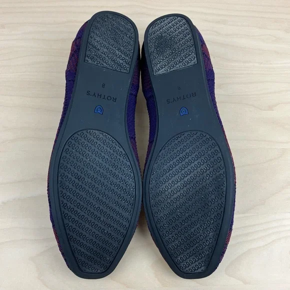 Rothys Women’s Size 8.0 The Square Toe Ballet Flat Cranberry Plaid Slip On Shoes - Picture 9 of 11